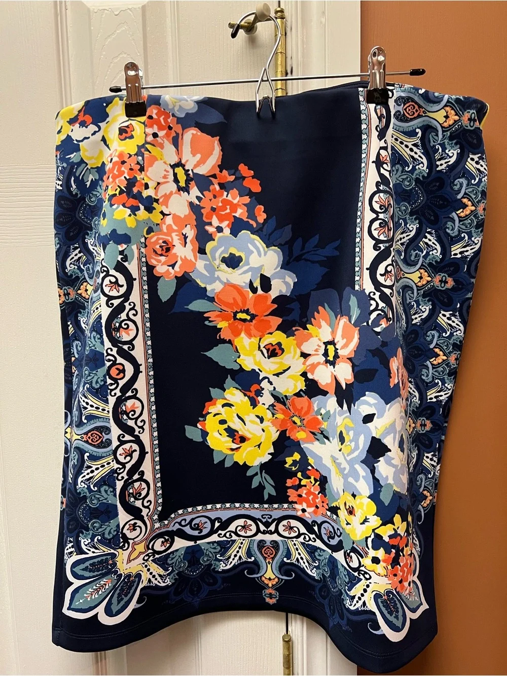 Navy Floral Trim Headband with Bright Bouquet Accents